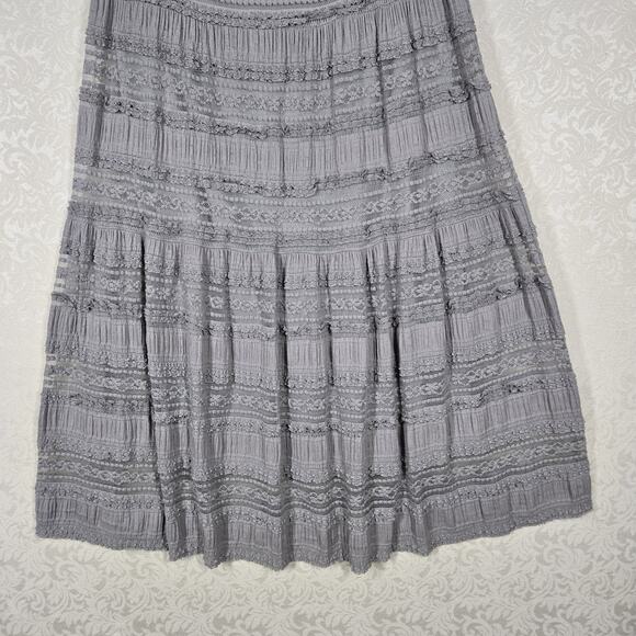 VTG Max Studio Gauzy Tiered Maxi Skirt M Green Pull On Elastic Waist Boho Fairy - Picture 3 of 10